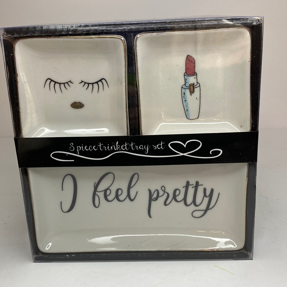 Ceramic 3 pc Trinket Tray Set I feel pretty